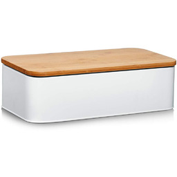 Zeller 25375 chlebak z pokrywą bambusową, metal, biały