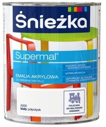 ŚNIEŻKA SUPERMAL Emalia akrylowa biały półpołysk A300 0,8L