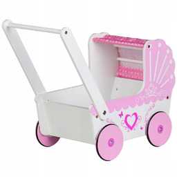Drewniany Wózek Dla Lalek Z Daszkiem Ecotoys