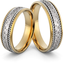 Obrączki ślubne z warkoczami i greckim wzorem -