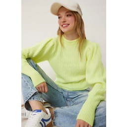 SWETER DAMSKI Z BUFIASTYMI RĘKAWAMI W ŻÓŁTYM KOLORZE