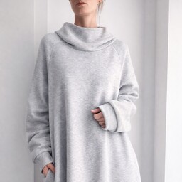 Pakamera Sukienka oversize z kapturem i kieszeniami szara