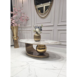 STOLIK KAWOWY Balance okrągły, złota podstawa z dekoracyjną