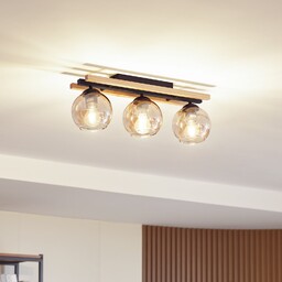 Lampa Sufitowa Lindby, Enrique, ściemnialny, czarny, jadalnia, drewno,