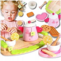 DREWNIANY SERWIS DO HERBATY DLA DZIECI DUŻY ZESTAW