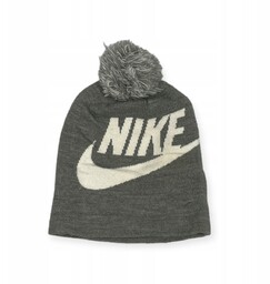 Szara czapka dziewczęca logo pompon NIKE