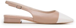 Damskie czółenka skórzane typu sling back beżowo-białe