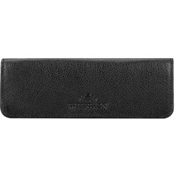 Etui na długopisy skórzane na suwak czarno-srebrne