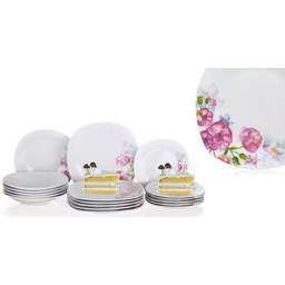 Talerze Obiadowe dla 6 osób W Kwiaty Kwadratowe