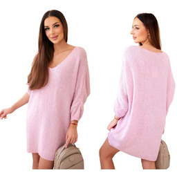 Jasno różowy sweter damski oversize Plus Size