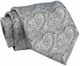 Klasyczny, Szeroki Krawat Męski CHATTIER - Srebrno-Beżowy KRCH1341