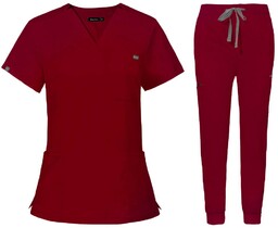 Nianqing Komplet Medyczny Damski Scrubs - Bordo -
