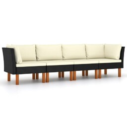Emaga 4-osobowa sofa ogrodowa z poduszkami, polirattan, czarna