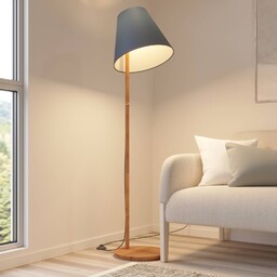 Lampa stojąca Lucande Jinda, niebieski, drewno, tkanina, 160