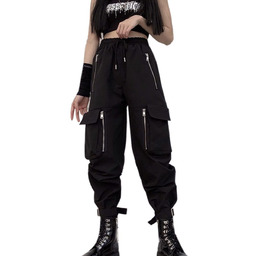 Damskie Spodnie Joggers Czarne Z Wysokim Stanem Kieszeniami