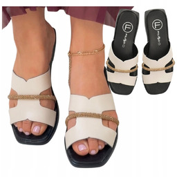 Klapki Skórzane Damskie Filippo Dk6878 Płaskie Eleganckie Buty