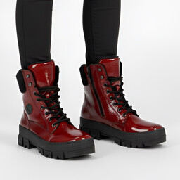 Rieker Czerwone Botki Lakierowane Buty Damskie