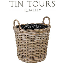 OKRĄGŁY KOSZ Z RATTANU KUBU Z UCHWYTAMI