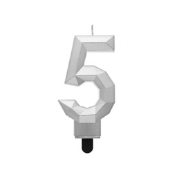 Świeczka cyferka diament srebrna - 5 - pięć