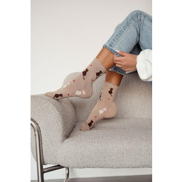 Skarpety na walentynki damskie Koty i Serduszka beż