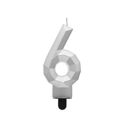 Świeczka cyferka diament srebrna - 6 - sześć