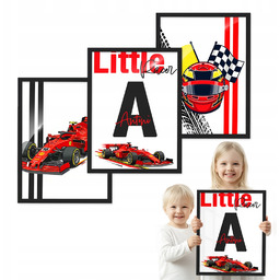 Zestaw 3 obrazów Little Racer czarna ramka 40x50