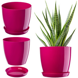 Doniczka na kwiaty z podstawką 18 cm, fuksja
