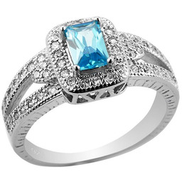 Pierścionek Srebrny Błękitna i Białe Cyrkonie