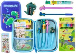 Piórnik szkolny z wyposażeniem dinozaur niebieski - Leantoys