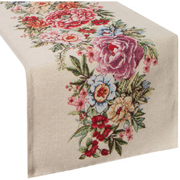 Bieżnik gobelinowy beżowy w kolorowe kwiaty OKH-08