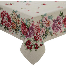 Obrus gobelinowy beżowy w kolorowe kwiaty OKH-08