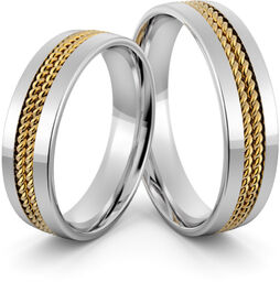 Obrączki srebrne z złotymi warkoczami - wzór Ag-404