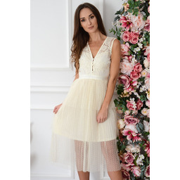 Sukienka midi z tiulowych falban z koronką jasny