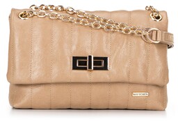 Damska crossbody z ekoskóry dwukomorowa mała beżowa