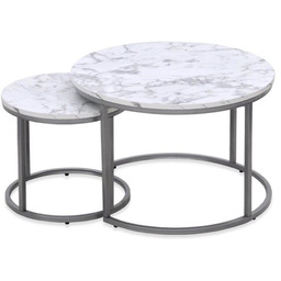 Zestaw 2 stolików kawowych okrągłych biały marmur /