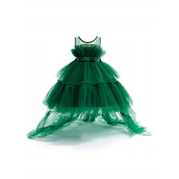 Sukienka Balowa Tiulowa Warstwowa Z Dłuższym Tyłem Zielona