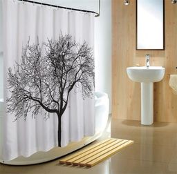 Zasłona prysznicowa 180x200 cm polyester czarno/biała, drzewo
