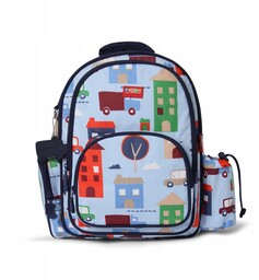 Plecak szkolny dla dziecka z kieszeniami Autka niebieski