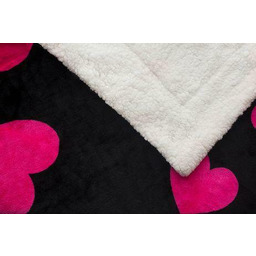 Jerry Fabrics Koc Sherpa 150x200 czarny różowy serca