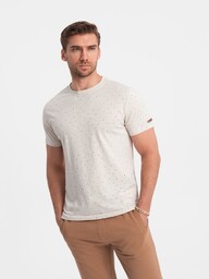 T-shirt męski fullprint z kolorowymi literami - jasnobeżowy
