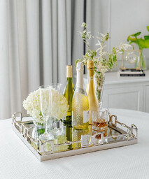 TACA DUŻA srebrna, szklane dno, metalowa rama, styl