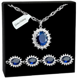 SREBRNY KOMPLET BIŻUTERII NASZYJNIK WISIOREK SWAROVSKI 925 BRANSOLETKA