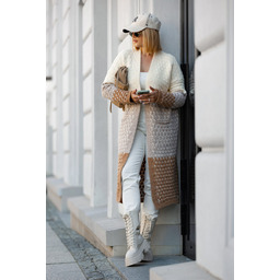 Długi, trójkolorowy kardigan - brązy One size Sploty