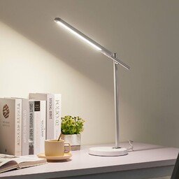 Lampa biurkowa LED Valtorin Lindby, możliwość ściemniania, biały