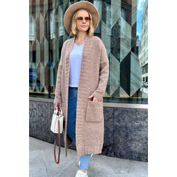 Długi kardigan z kieszeniami - latte One size