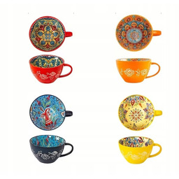 Komplet 4 kubków ceramicznych 400 ml kolorowe ozdobne