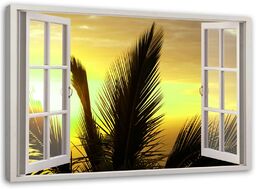 Obraz na płótnie, Okno - palmy 90x60