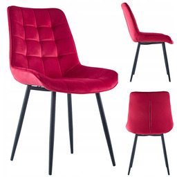 Krzesło Tapicerowane Welurowe Velvet Czerwone Nogi Metalowe