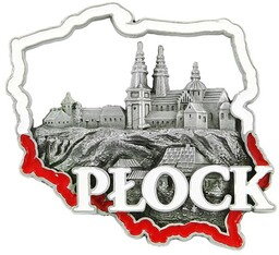Metalowy magnes na lodówkę kontur Płock biały