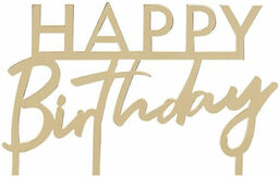 Topper akrylowy na tort Happy Birthday złoty -